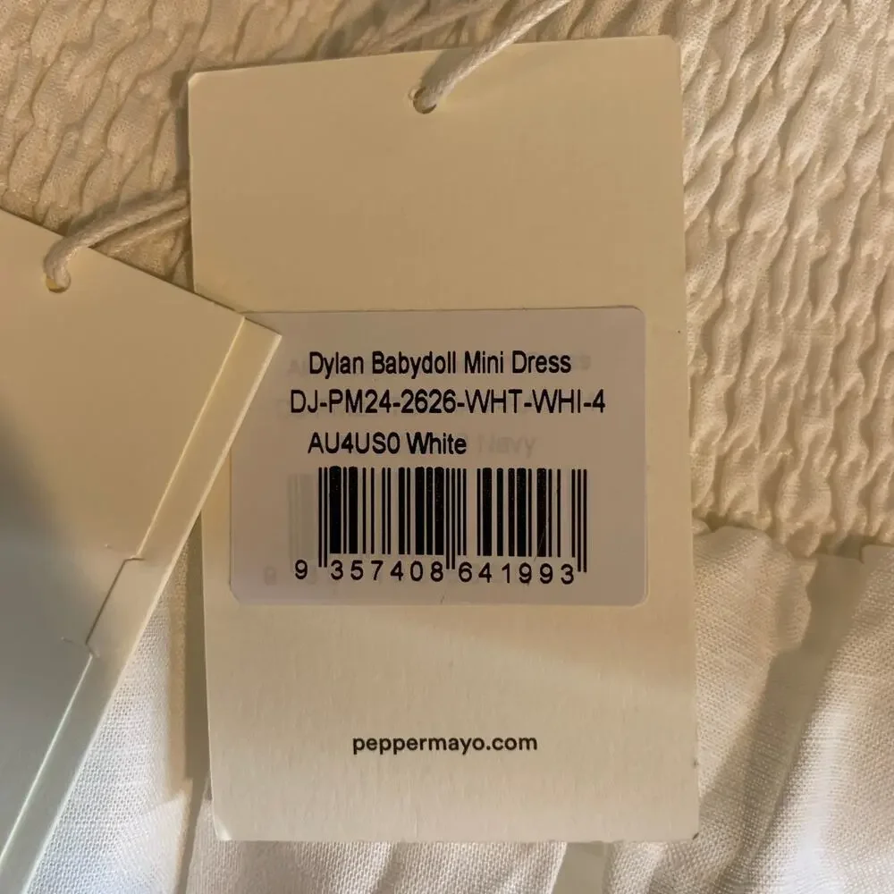 Peppermayo Dress Womens 0 White Dylan Babydoll Linen Blend Smocked Lined Mini